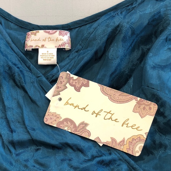 NWT Band of the Free ~ Small ~ Teal Floral Cropped Puff-Sleeve Wrap Blouse - Picture 7 of 14